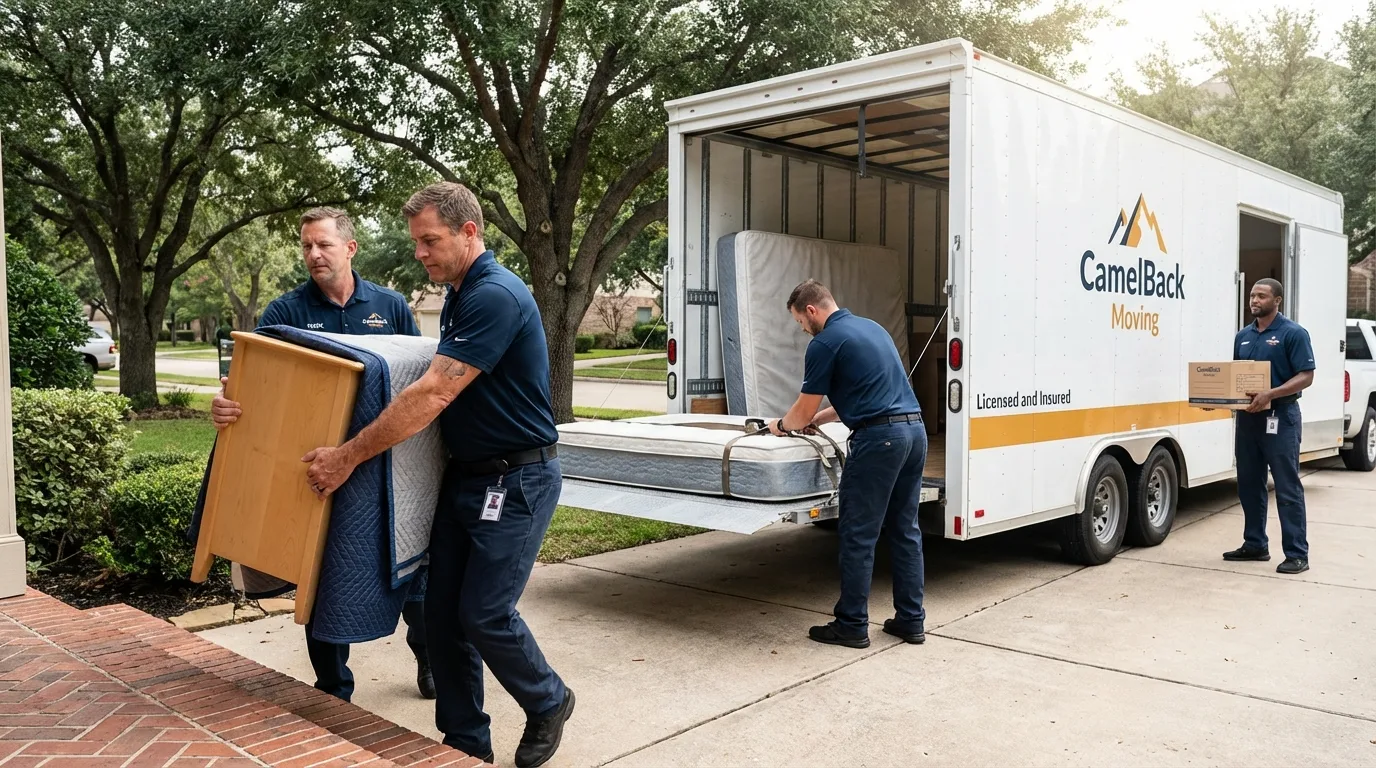 Crew loading residential truck for cross-state move from Rohnert Park, CA
