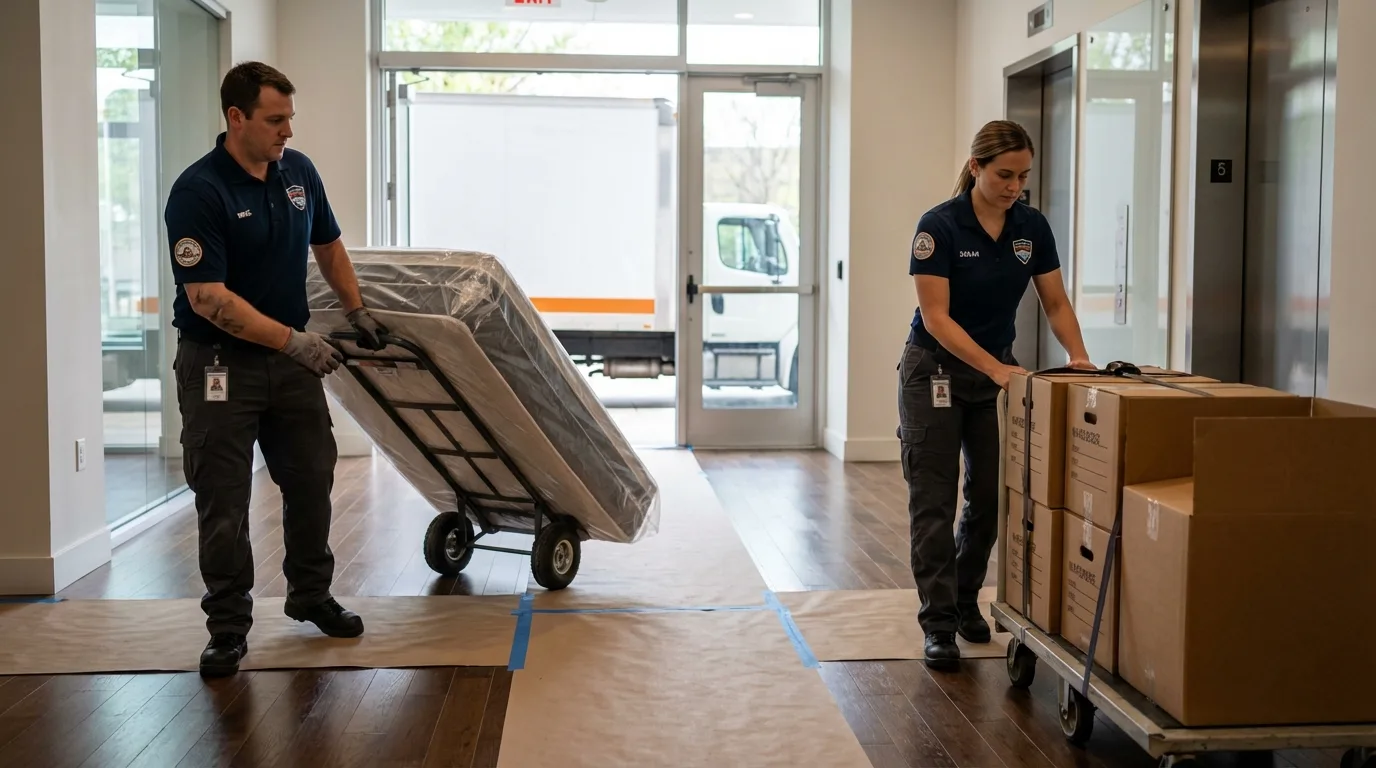 Professional apartment movers loading elevator in Rohnert Park, CA